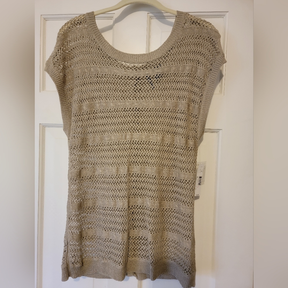 New Directions Tan Knit Button-Up Top Size Medium NWT